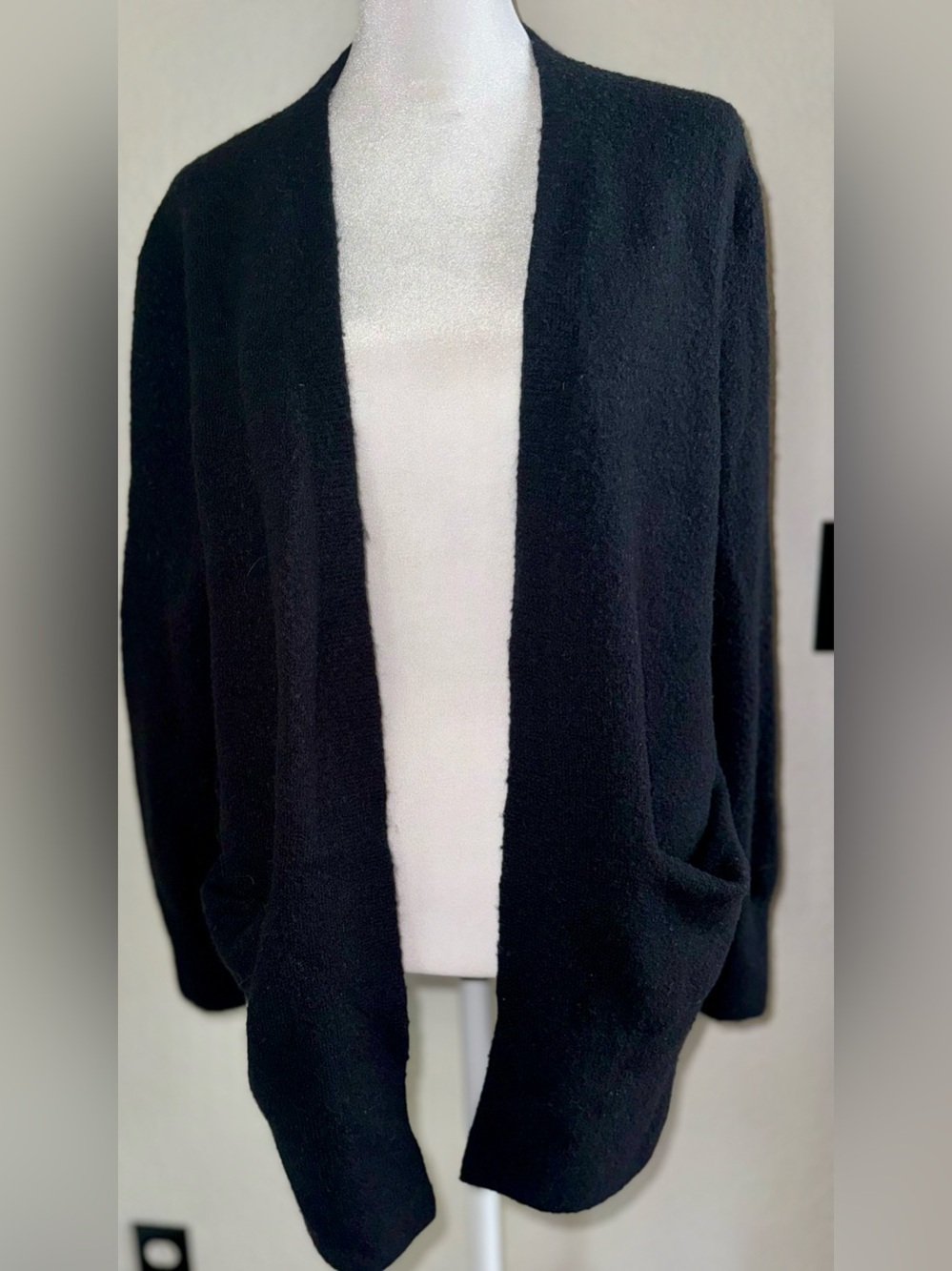 Madewell black fuzzy wool blend sweater open cardigan with patch pockets